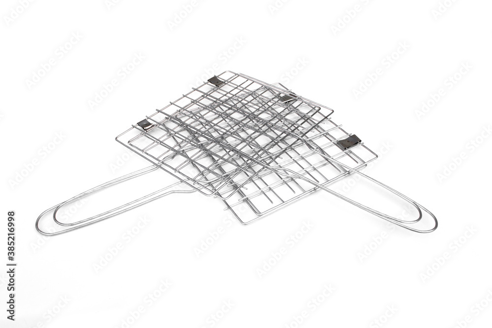 Fototapeta premium Steel; iron; metal mesh on a white background.