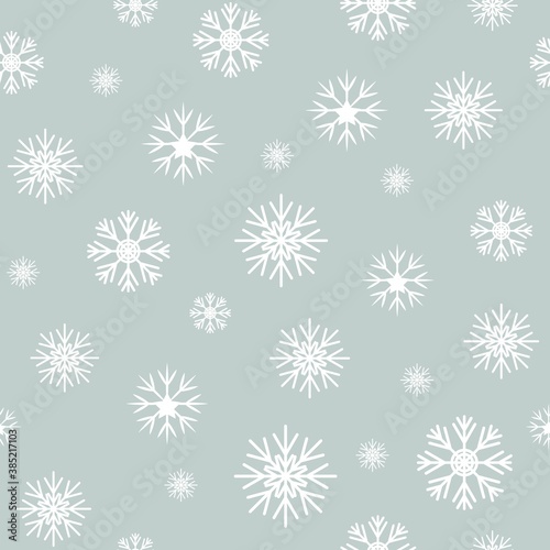 White snowflakes on a light blue background. Seamless pattern. New Year, holidays, Christmas. Winter background. Isolated vector illustration.