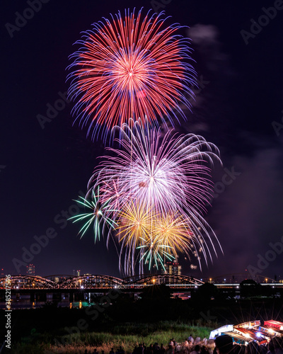 Beautiful fireworks at summer night in japan