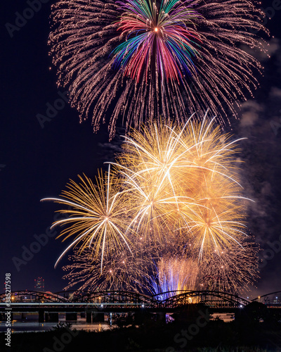 Beautiful fireworks at summer night in japan