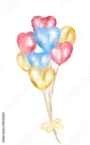 Postcard with balloons for valentines day or birthday