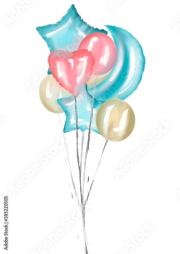 Postcard with balloons for valentines day or birthday