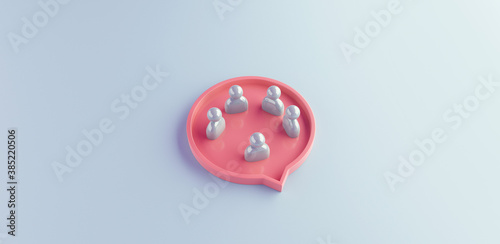 People stand in a speech bubble shape. Cooperation and collaboration, Taking part in the discussion dialogue. 3d render.
