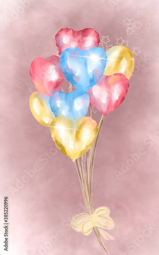 Postcard with balloons for valentines day . High quality photo
