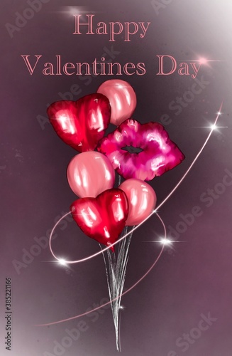 Postcard with balloons for valentines day . High quality photo