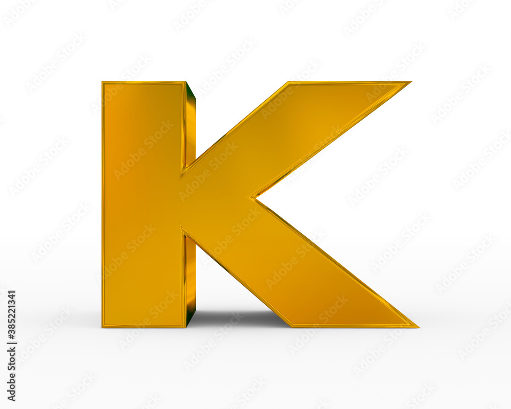 Letter K - golden futuristic 3d font standing isolated on white background Letter K - golden futuristic 3d font standing isolated on white background