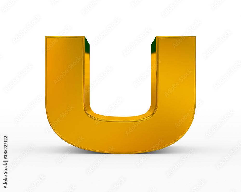 Letter U - golden futuristic 3d font standing isolated on white background Letter U - golden futuristic 3d font standing isolated on white background