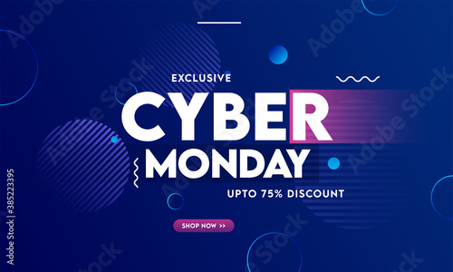 Exclusive Cyber Monday Sale Banner Design with 75% Discount Offer on Blue Abstract Geometric Background.