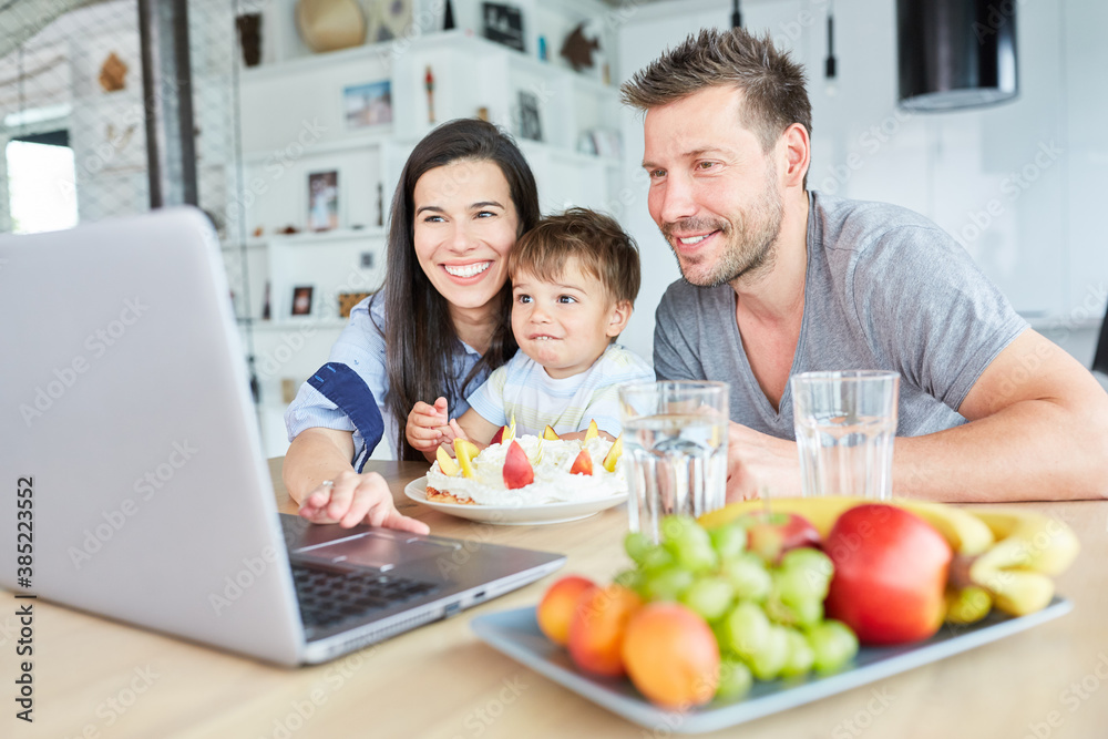 Family congratulates child on birthday in video chat Family congratulates child on birthday in video chat
