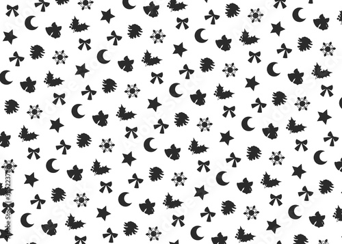 クリスマスモチーフ柄 シームレスパターン スウォッチデータ有り（背景白 ブラック）