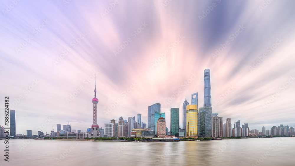 Panoramic view of  cityscapeand  city skyline with sunshine background, Pudong,Shanghai,China
