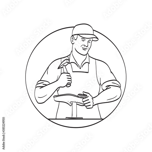 Cobbler Shoemaker or Cordwainer Shoe Repair Repairing and Restoring Footwear Line Art Drawing Black and White