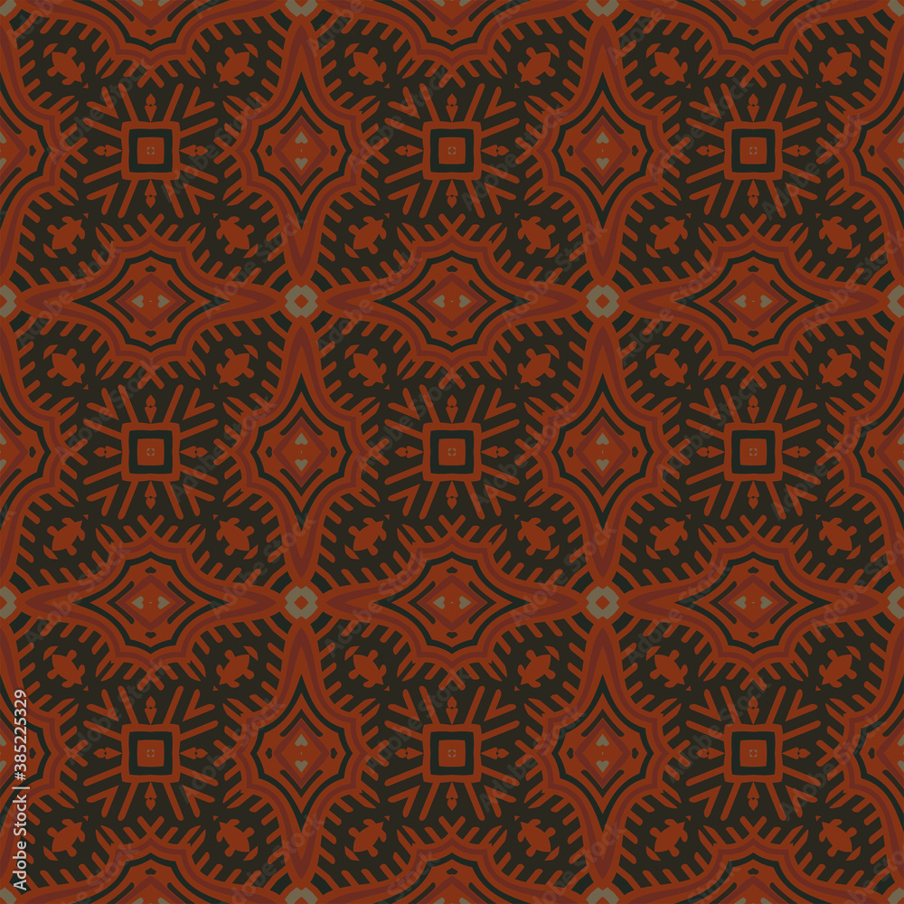 Creative color abstract geometric pattern in red brown, vector seamless, can be used for printing onto fabric, interior, design, textile, pillow, tiles, carpet.