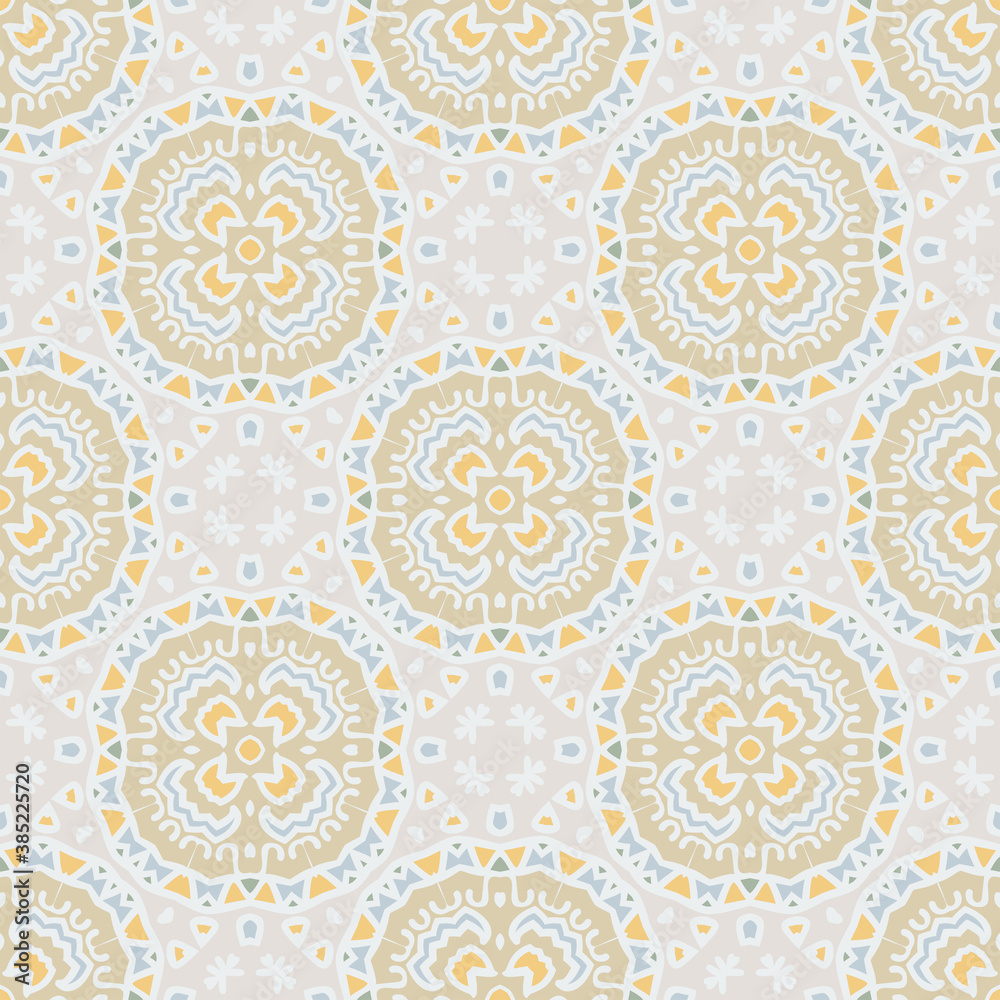 Creative color abstract geometric pattern in white yellow blue, vector seamless, can be used for printing onto fabric, interior, design, textile, pillow, tiles, carpet.