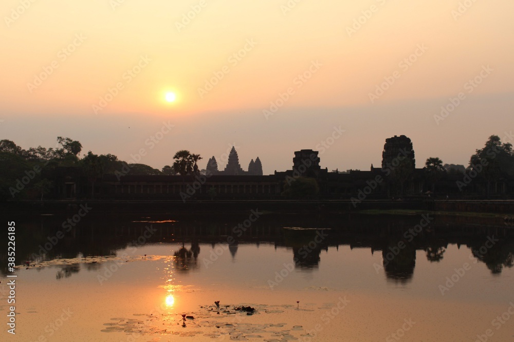Cambodia.  Angkor Wat temple.  Sunrise.  The Hindu temple was built at the beginning of the 12th century, during the reign of Suryavarman II.  Siem Reap city.  Siem Reap province.