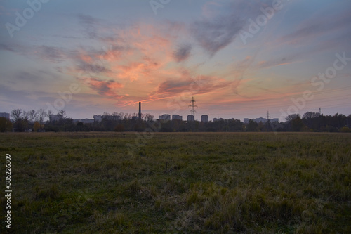 Red sunset, clear sky at sunset.