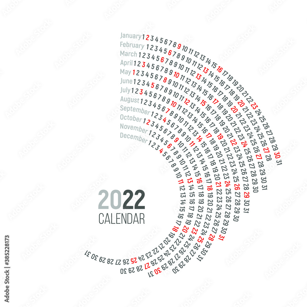 Round calendar 2022 on a white background Stock Vector | Adobe Stock