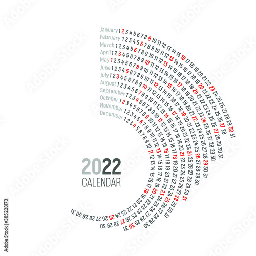 Round calendar 2022 on a white background