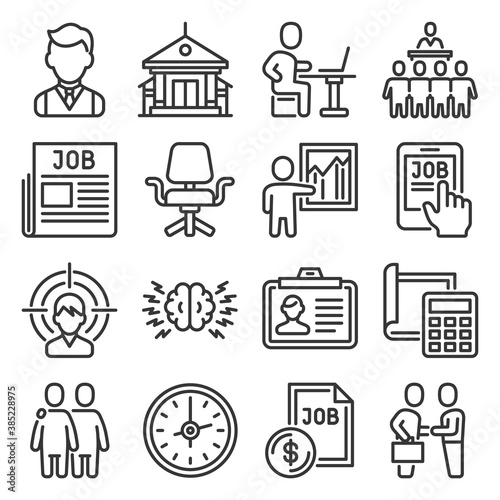 Job and Headhunting Icons Set on White Background. Vector