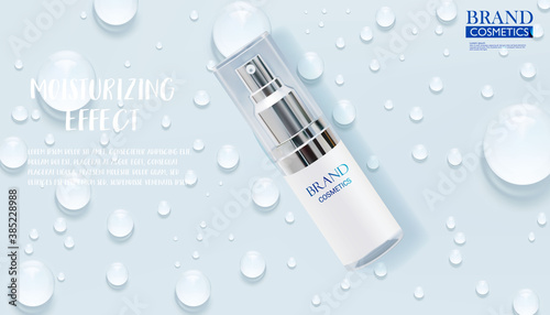  skincare product ads with Drop of water on cyan background. Vector illustration, eps10 