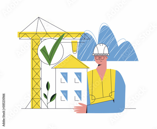  Safety building and engineering and architect near construction flat vector illustration