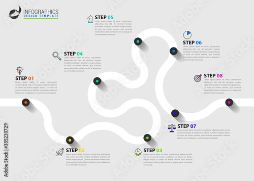 Fototapeta Infographic design template. Timeline concept with 8 steps