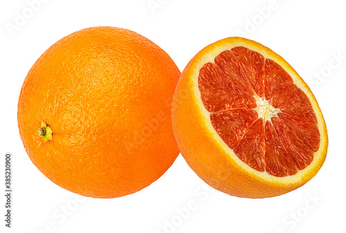 Juicy red orange isolated on white background with clipping path