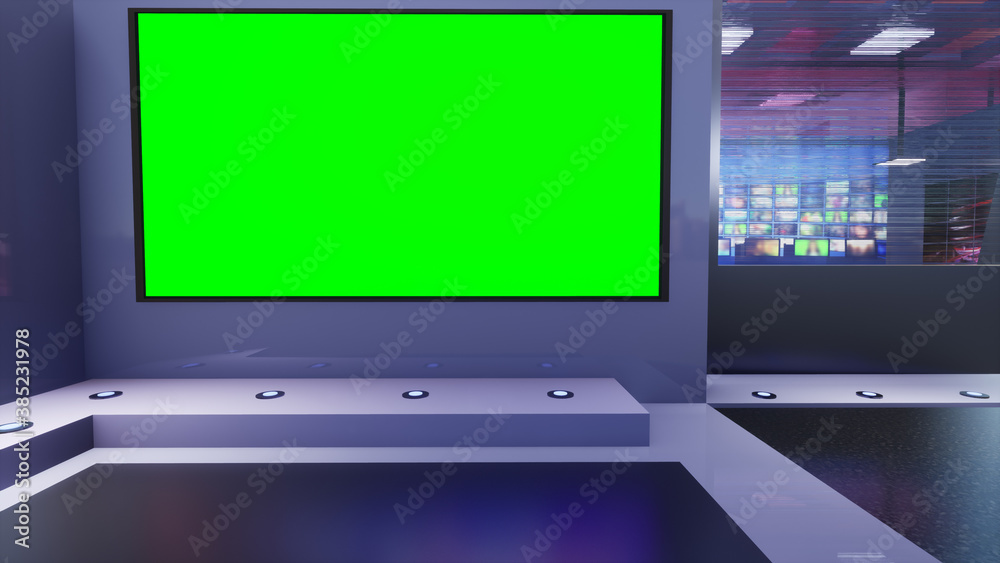 3D Virtual TV Studio News with green screen, 3d illustration 3D Virtual TV Studio News with green screen, 3d illustration