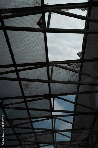 old glass ceiling of an ruin place