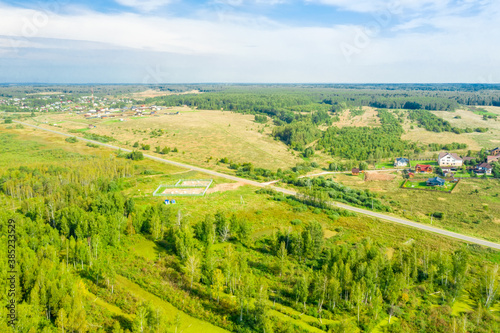 Top view of the countryside and village