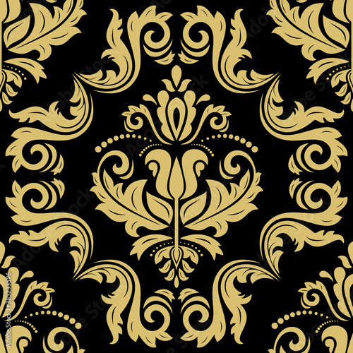 Classic black and golden seamless vector pattern. Damask orient ornament. Classic vintage background. Orient ornament for fabric, wallpaper and packaging