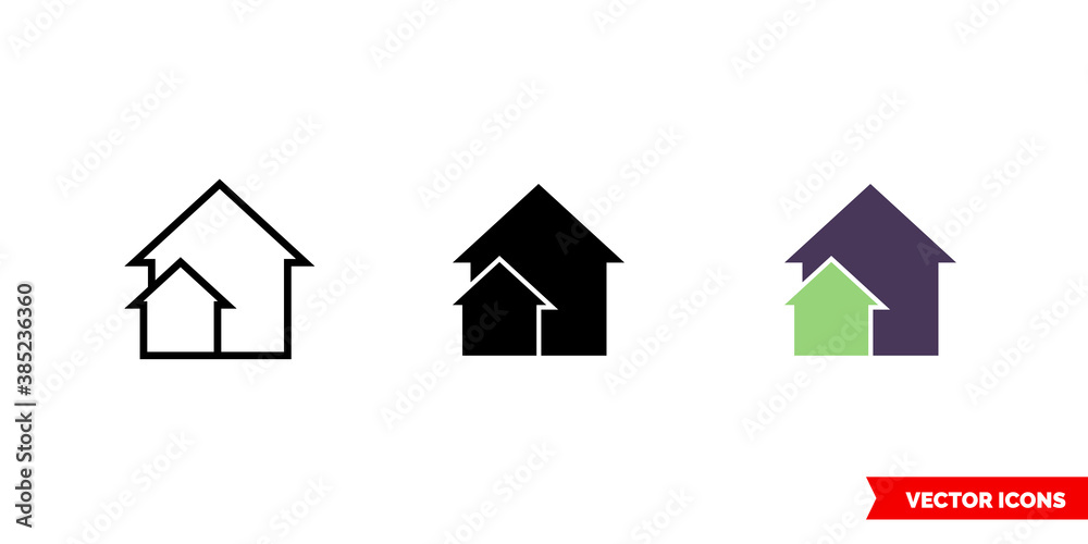 Real estate icon of 3 types color, black and white, outline. Isolated vector sign symbol.