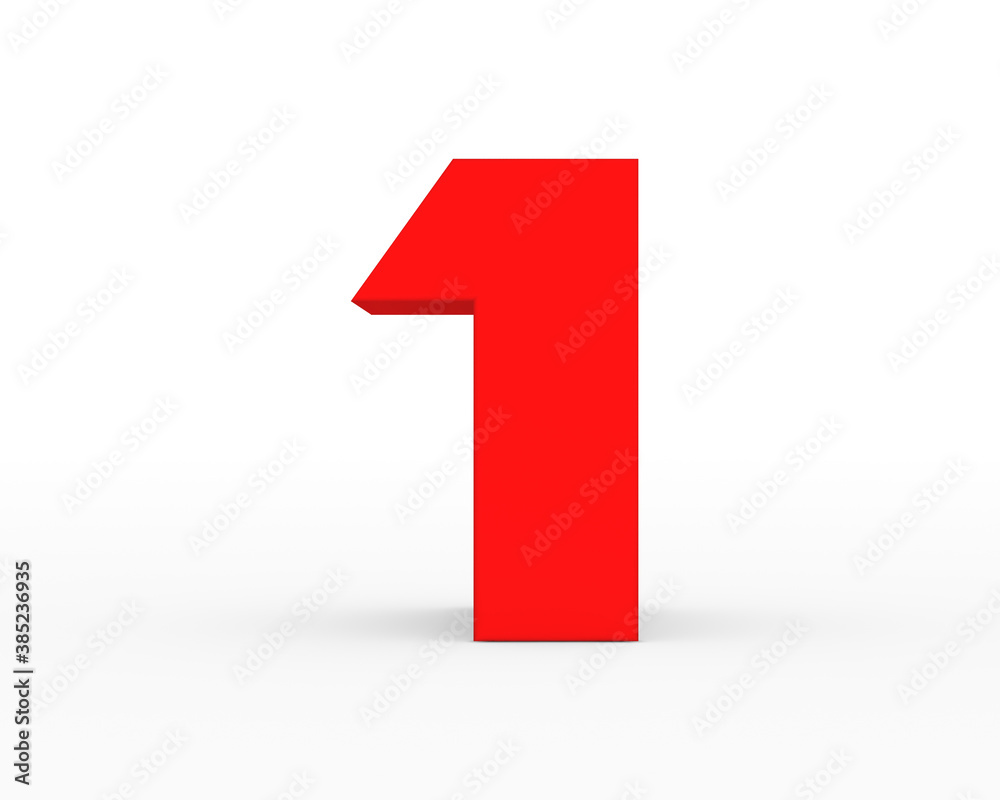 Number 1 - red futuristic 3d font standing isolated on white background