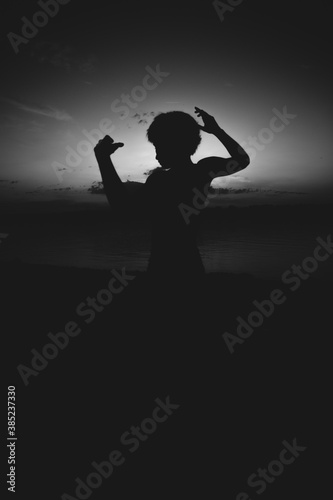 Black and white photo shoot of girl with short haircut in nature