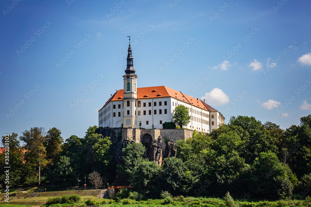 Decin castle with dramatic sky, Czech republic