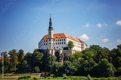 Decin castle with dramatic sky  Czech republic