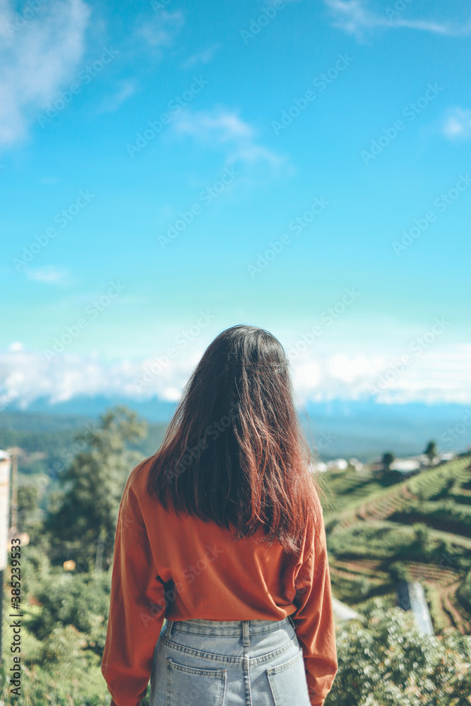 Asian woman Travelling tour happy in vacation summer in nature forest. Asian woman Travelling tour happy in vacation summer in nature forest.