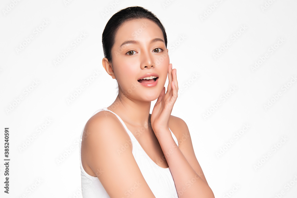Beautiful young asian woman with clean fresh skin on white background, Face care, Facial treatment, Cosmetology, beauty and spa, Asian women portrait