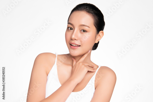 Beautiful young asian woman with clean fresh skin on white background, Face care, Facial treatment, Cosmetology, beauty and spa, Asian women portrait