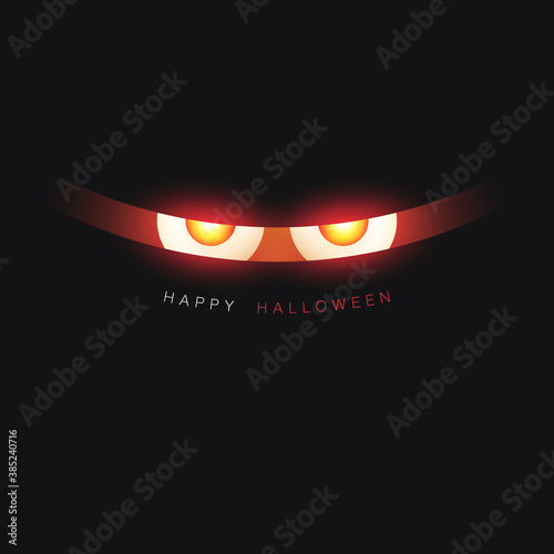 Happy Halloween Card Template - Creepy Face with Glowing Eyes in the Dark - Vector Illustration