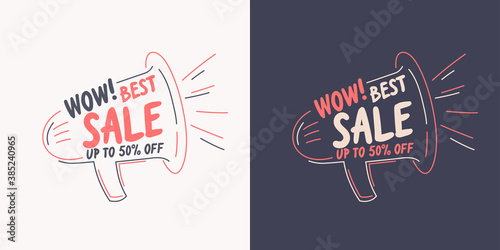 Poster for sale in the store. Bright illustration in the trendy style.