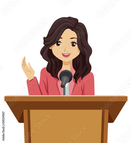 Teen Girl Speech Lectern Illustration
