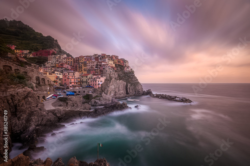 Cloudy sunset above Manarola, village in the heart of the cinque Terre National Park