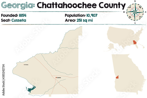 Large and detailed map of Chattahoochee county in Georgia, USA.