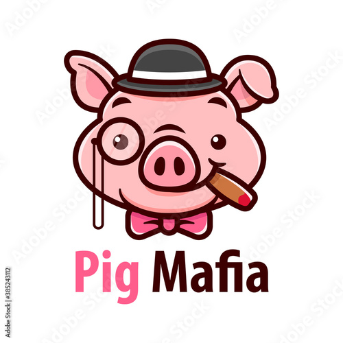 GENTLE PIG WEARING HAT AND SMOKING A CHIGARETE CARTOON ILLUSTRATION