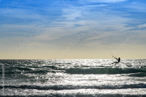 A young woman kitesurfing, province of Cadiz , Spain