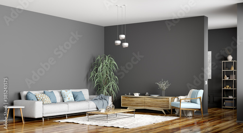 Fototapeta Naklejka Na Ścianę i Meble -  Interior design of modern scandinavian apartment, living room 3d rendering