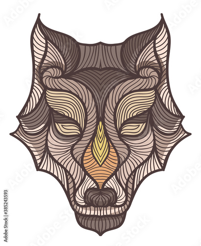 Line Art Wolf Face Illustra...