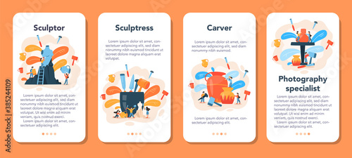 Professional sculptor mobile application banner set. Creating sculpture