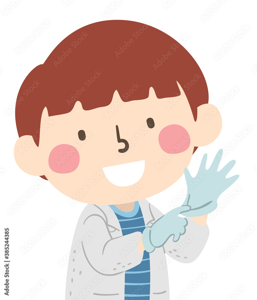 Kid Boy Wear Safety Gloves Laboratory Illustration Kid Boy Wear Safety Gloves Laboratory Illustration